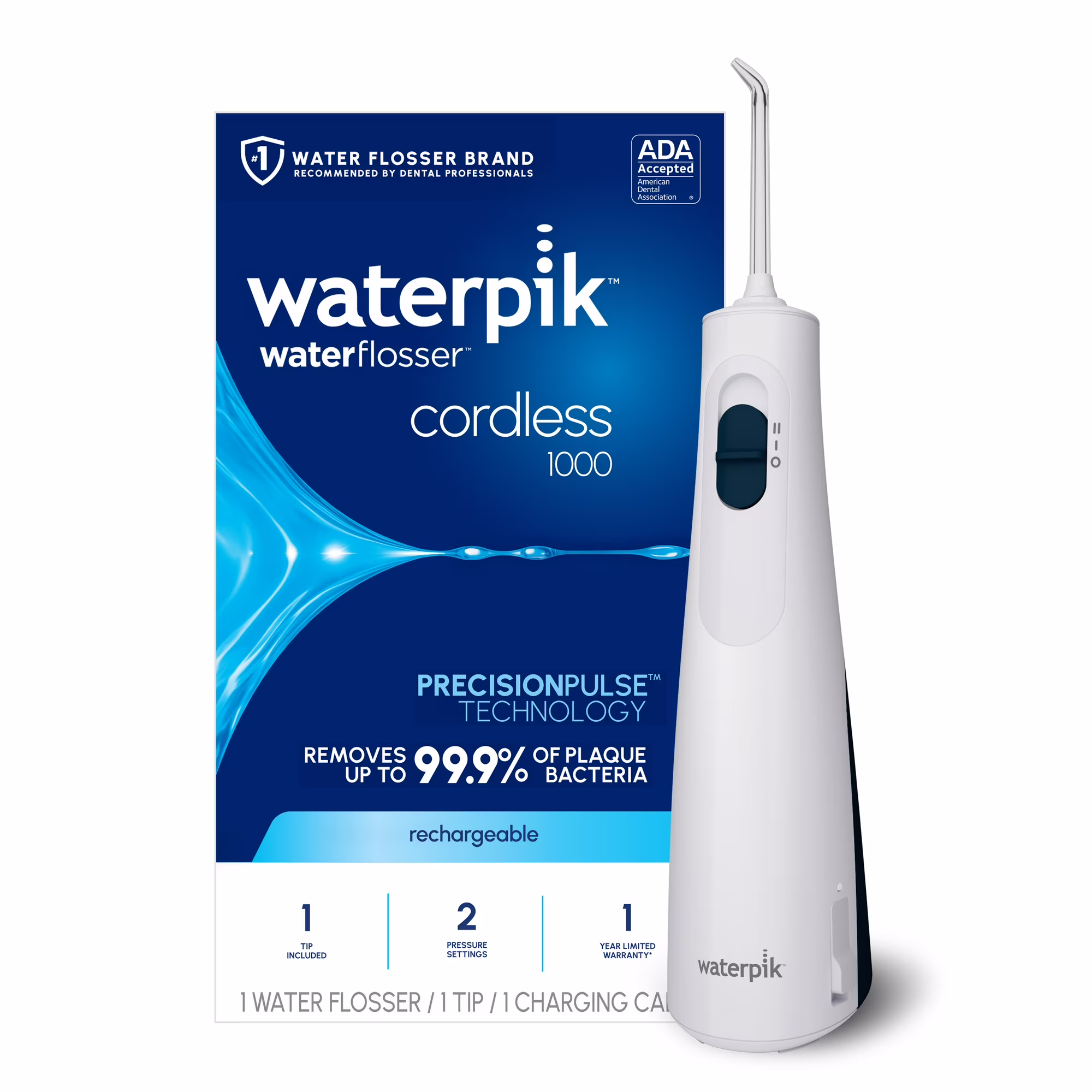 Waterpik Cordless 1000 Portable Water Flosser, ADA Accepted, White and Blue